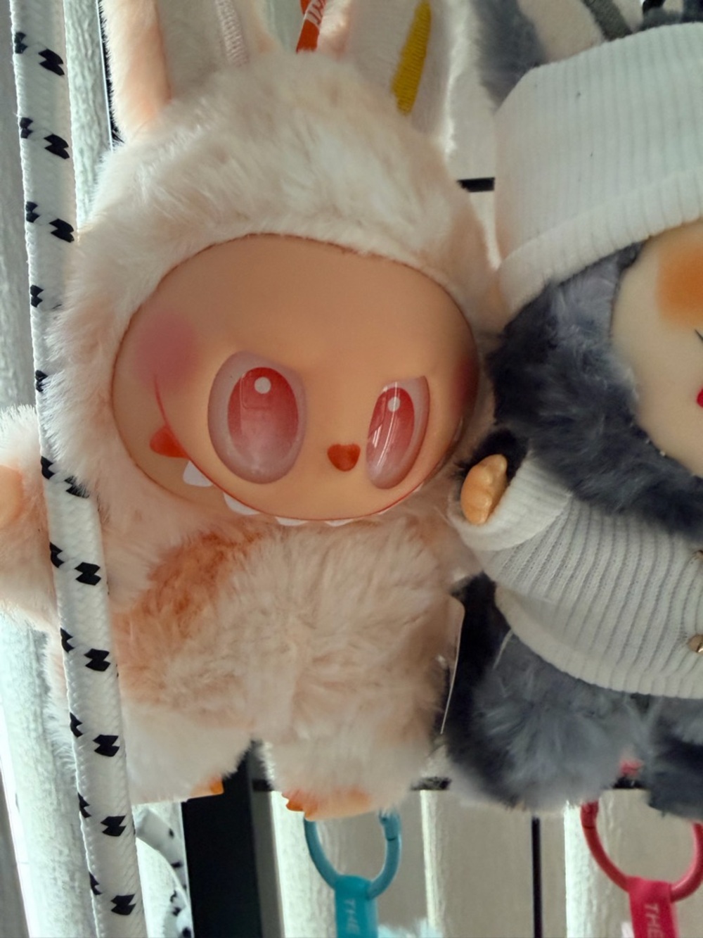 Plush Bunny Cat Doll Keychain - Cream & Pink